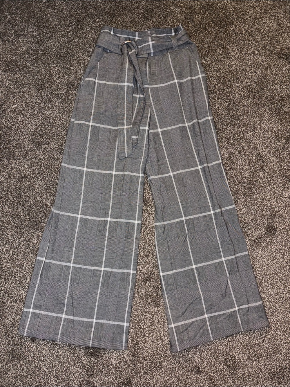 New York & Company Gray Windowpane Wide-Leg Trousers